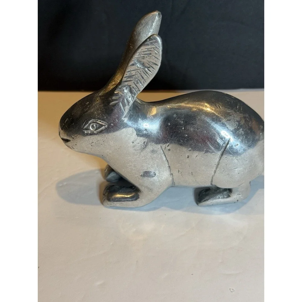Vintage Pewter Rabbit Bunny Figurine Statue 6